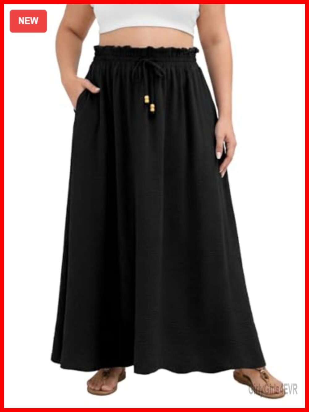 Plus Size Maxi Skirt A-Line Pleated High Waist Flowy Beach Summer with Pockets